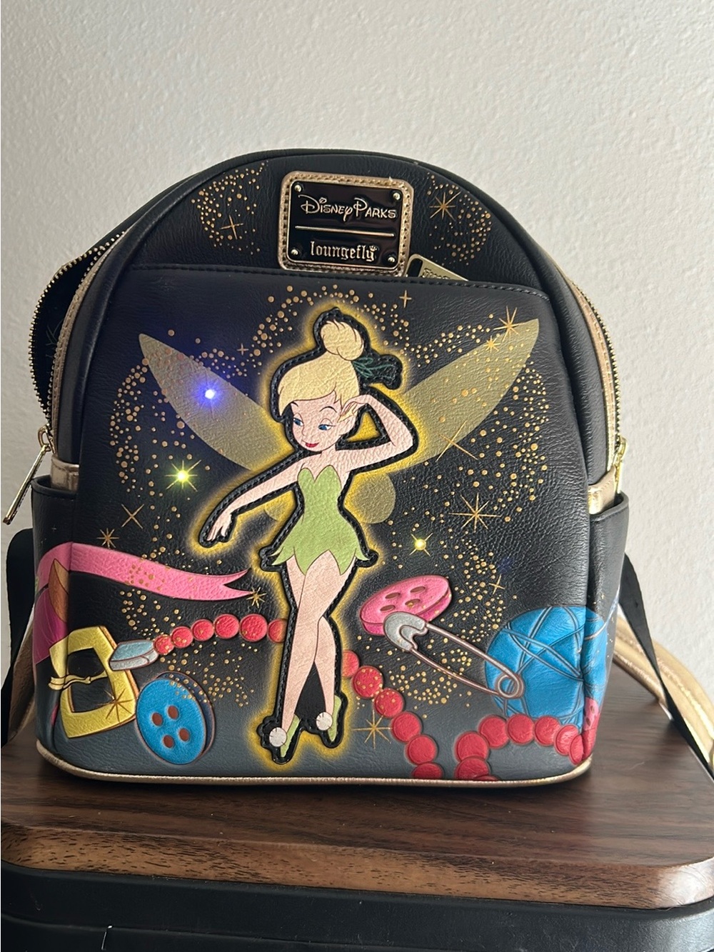 Loungefly Black & Gold Tinker Bell Mini Backpack with Multicolor Accents